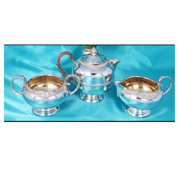 Vintage Marlboro Silver-Plated  Creamer, Sugar Bowl & Small Hot water pot - Picture 1 of 4